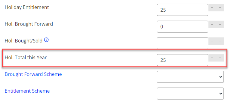 The Hol. Total this Year field in the Contract tab.