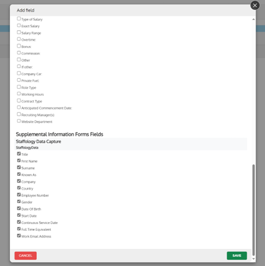 The IRIS Recruitment screen to add fields. 