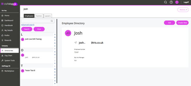 The Direcories area of Staffology HR showing an employee's record.