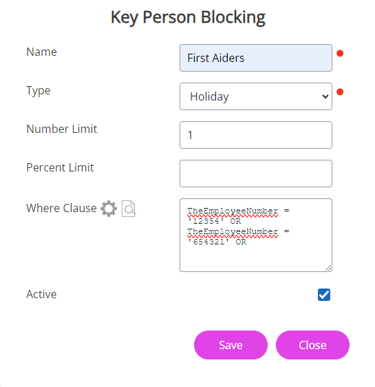 The Key Person Blocking screen. 