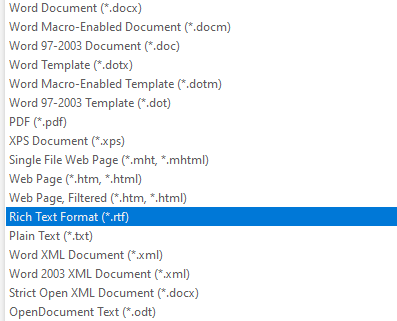 The Rich Text Format option displayed when saving a document.