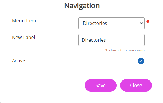 The Navigation screen fields.