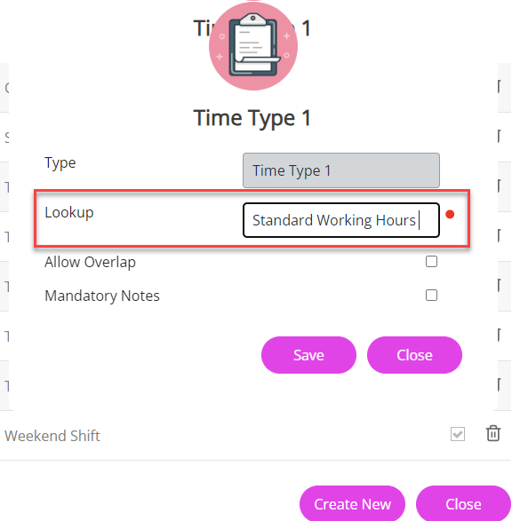 The fields shown on the Time Type 1 screen. 