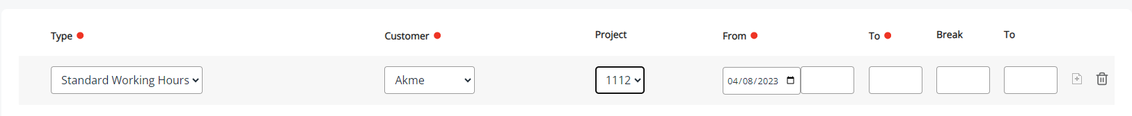 Time types and lables shown on the Time tab