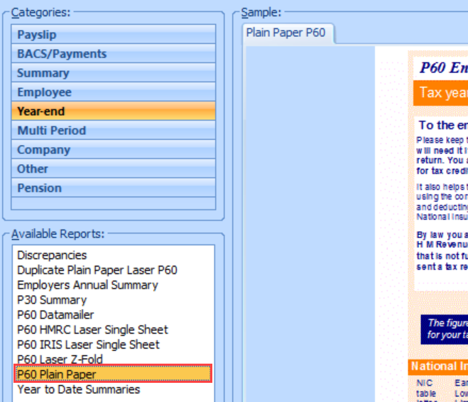 Report Manager - select P60 plain paper