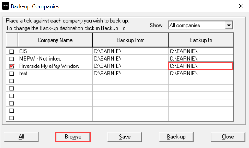 Backup to location