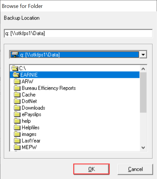 Select a backup location