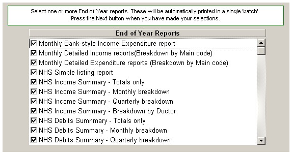 End of year reports list