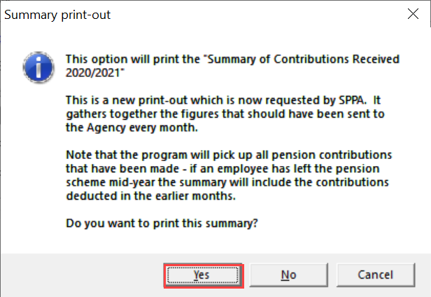 Select Yes to print the report. 
