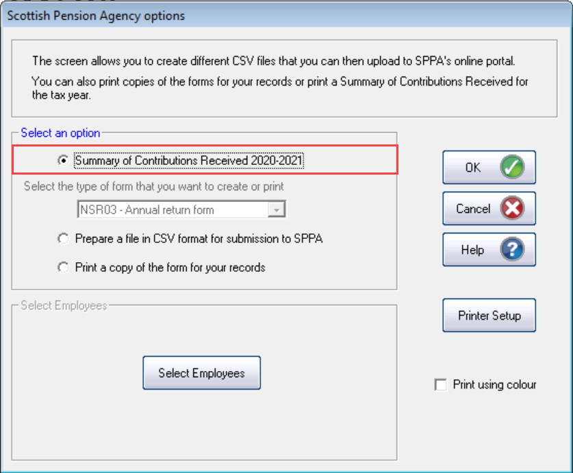 Select Summary of Contributions Received and select OK. 