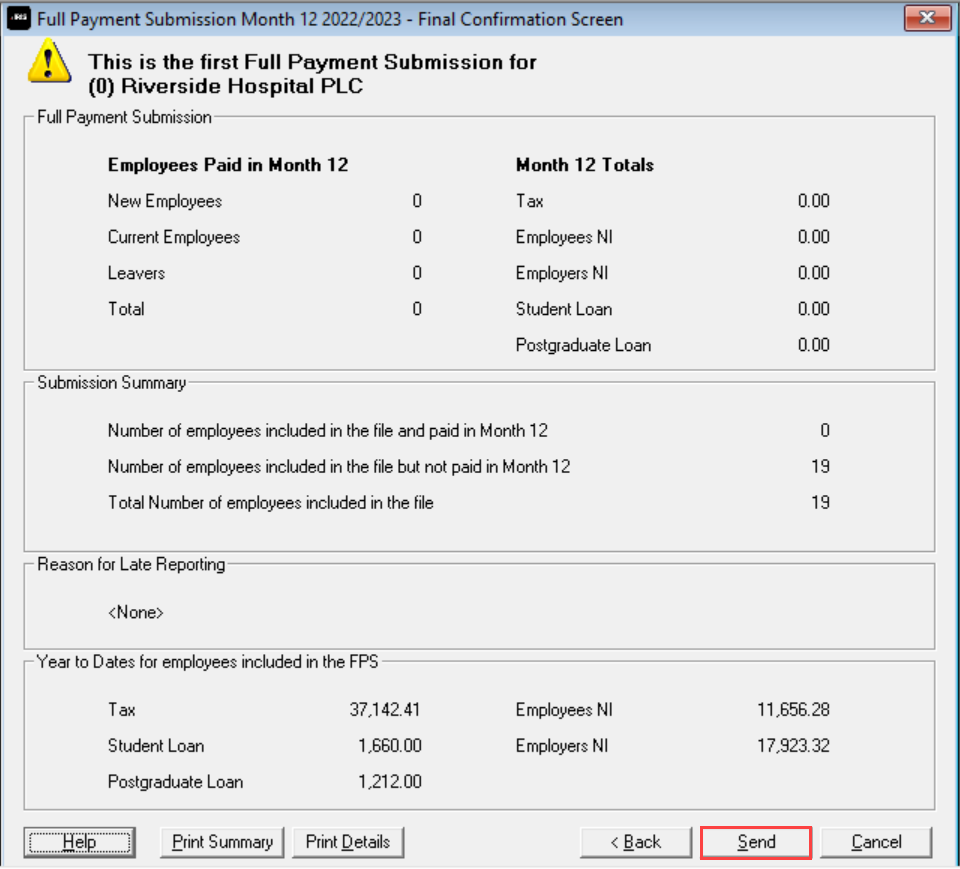 Full Payment Submission – Final Confirmation screen with send highlighted