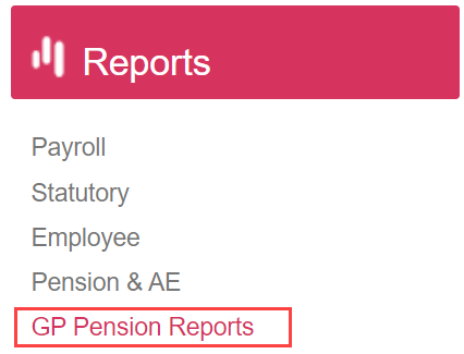 Select Reports > GP Pension Reports.