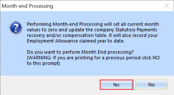 Month End processing diaglogue