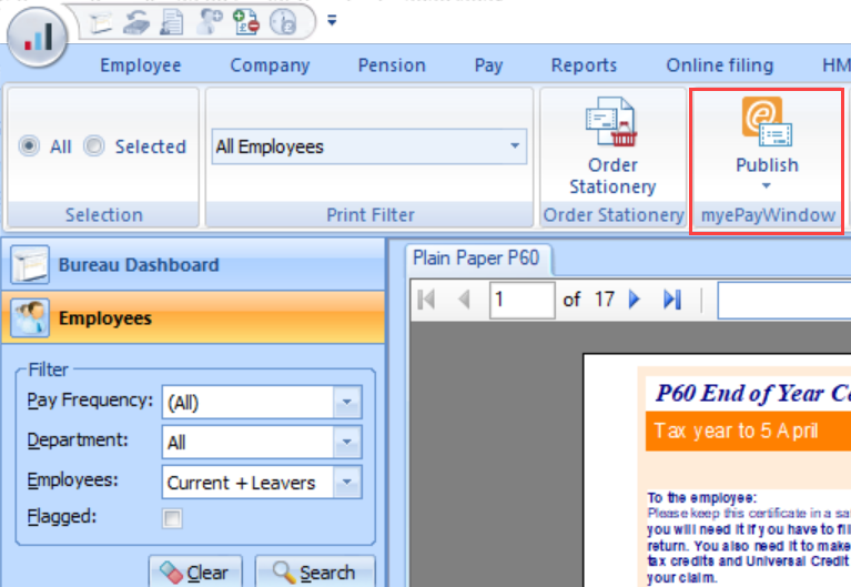 Publish P60 to My ePay Window