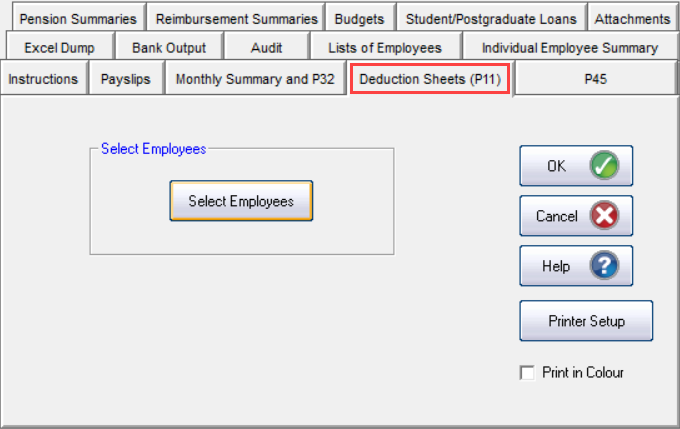 Select Deduction Sheets (P11)
