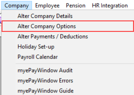 Alter Company Options menu item