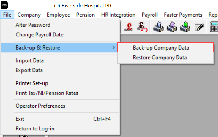 File Menu then Backup and restore then backup company data