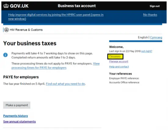 Activate HMRC notices via the HMRC website