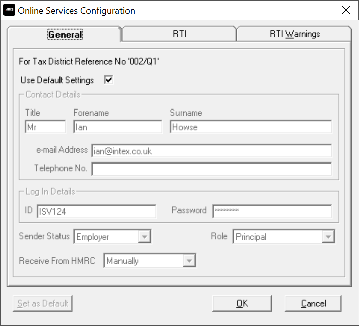 HMRC Notices Configure screen 