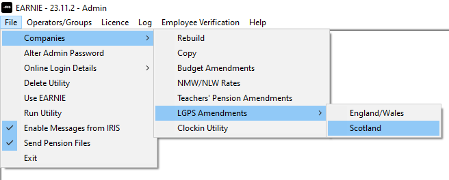 Go to File > Companies > LGPS Amendments.