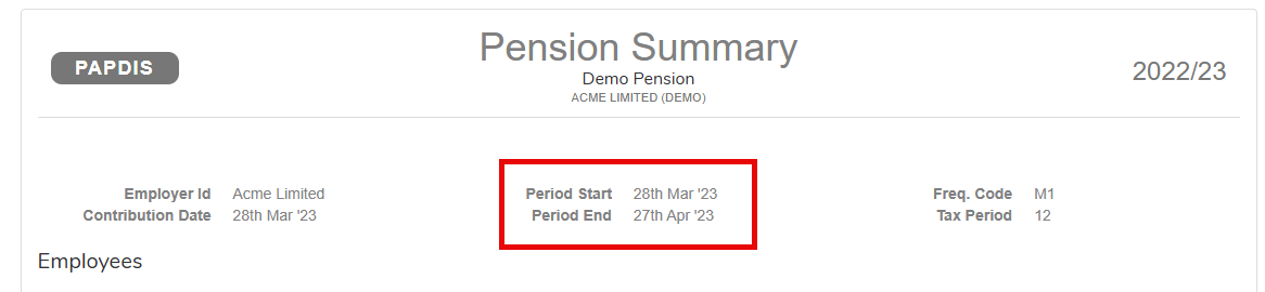 Pension summary pension pay refrence period