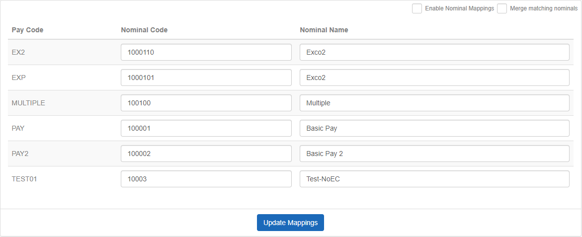 Image showing a complete nominal code screen. 