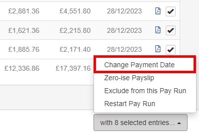 Image showing how to change payent date in bulk.