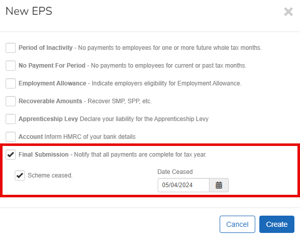 create eps screen with the ceased settings listed in the insructions above highlighted