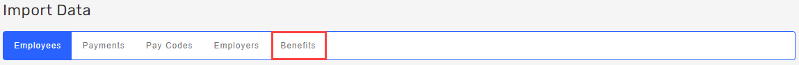 Import Data menu with Benefits tab highlighted
