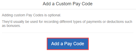 add a pay code button highlighted on the Add a customer pay code screen