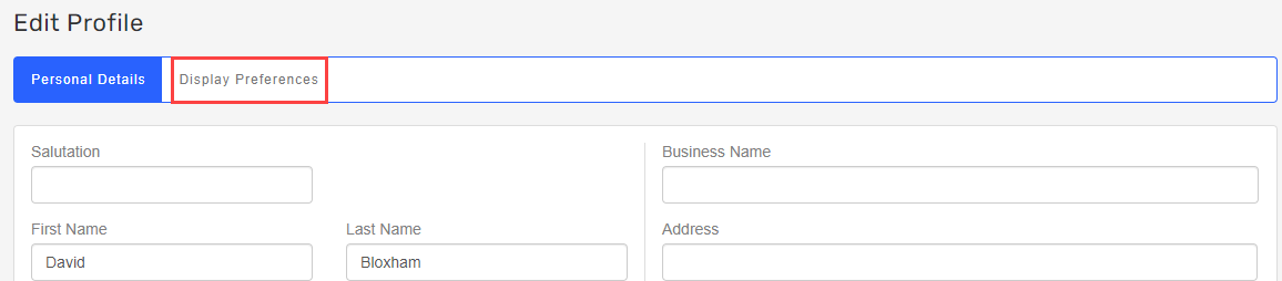 after selecting your user initials and edit profile, display preferences are highlighted