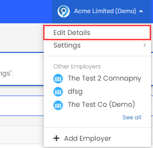 Go to your company name > Edit Details. 