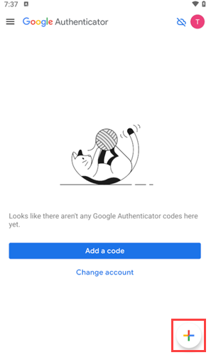 google Authenticator screen, with Add A Code option highlighted