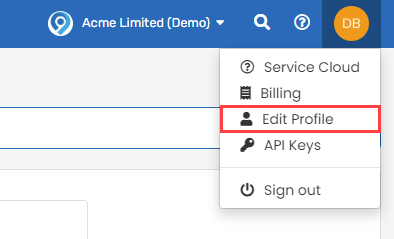 Employer drop down menu, with the Settings option highlighted