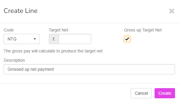 Create new addition/deduction line, with NTG (net to gross) shown