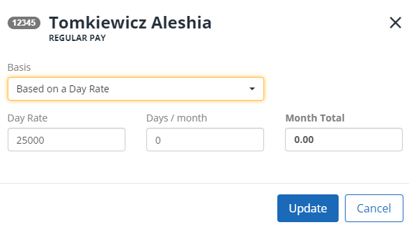 payslip screen with Basis set to based on a day rate