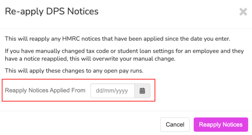 re apply notices from 
