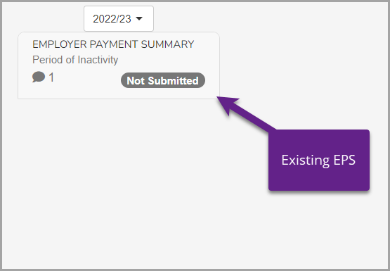 the RTI  EPS screen, with an existing EPS referenced for review