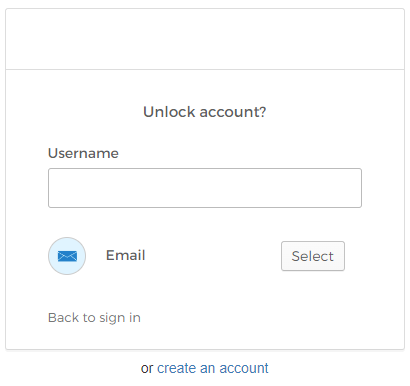Unlock account screen, with field to enter Username