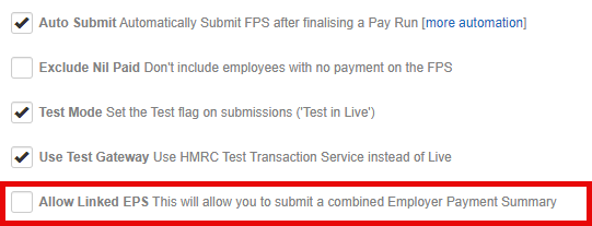 in the Employer menu and edit details, this is the RTI screen with Allow Linked EPS option highlighted