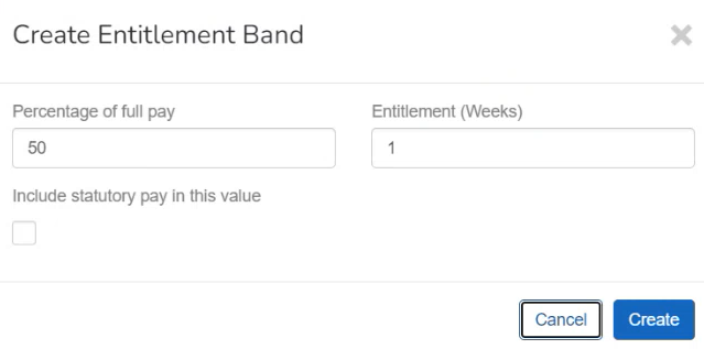 Create entitlement band with fifty precent of pay. Then add SSP amount on top. This is because the include statutory pay in this value is not selected. 