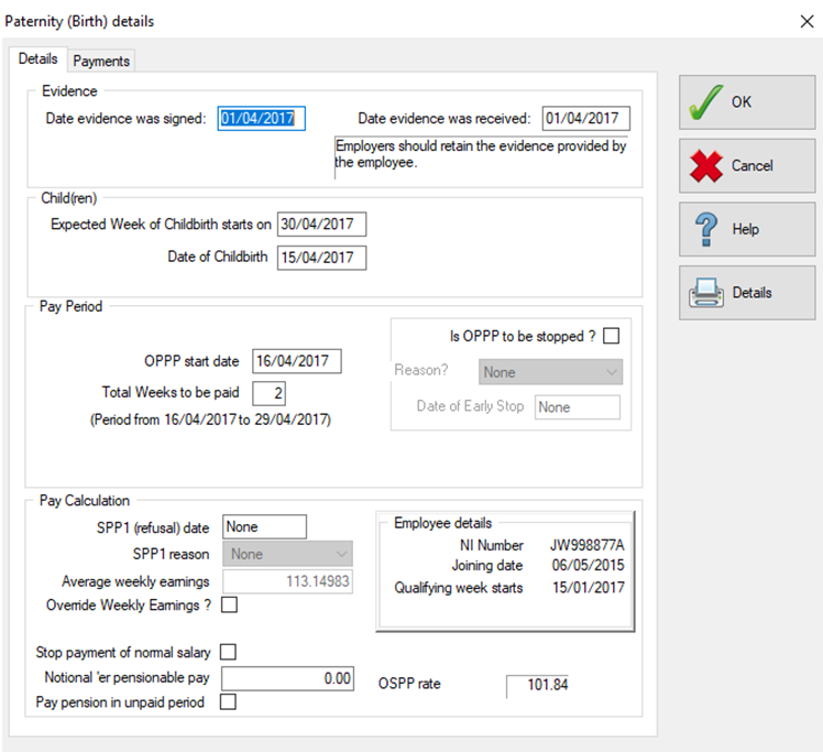 Set Up Statutory Paternity Pay Spp 0631