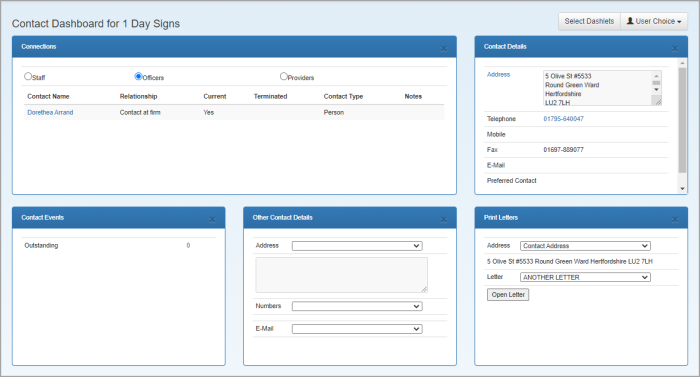 Contact dashboard.