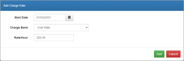 Add Charge Rate window populated.